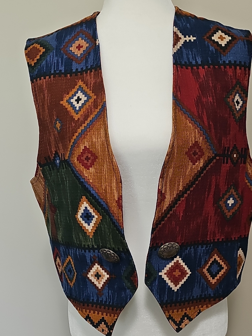 Coldwater Creek Red and Navy Southwestern Cotton Vest
